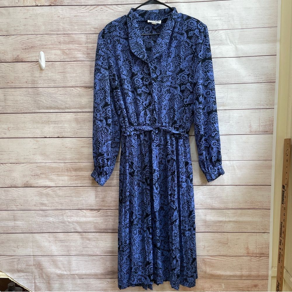 VINTAGE HENRY LEE BLUE FLORAL‎ MIDI DRESS